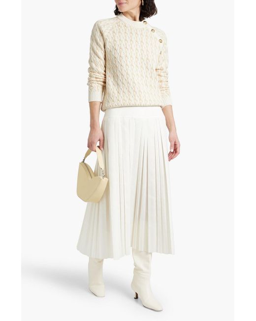 10 Crosby Derek Lam Natural Button-embellished Cable-knit Cotton-blend Sweater