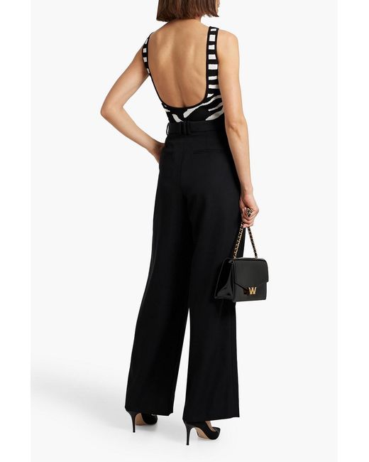 Balmain Black Grain De Poudre Wool Wide-Leg Pants