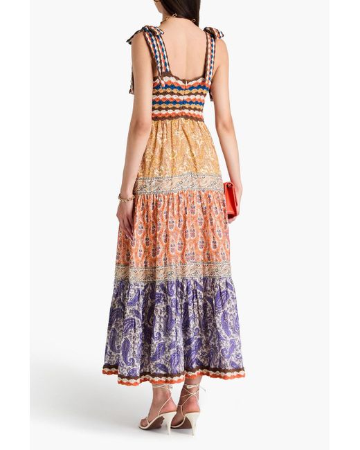 Zimmermann White Midikleid aus baumwoll-voile und häkelmaterial mit paisley-print