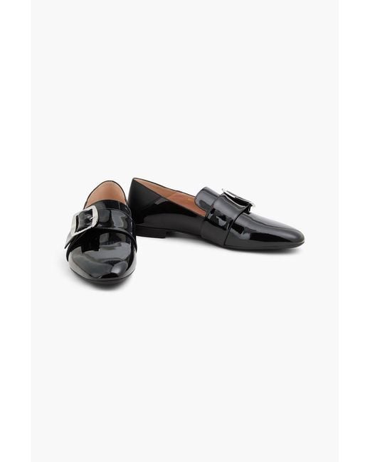 Bally Black Boucle Buckled Patent-Leather Collapsible-Heel Loafers