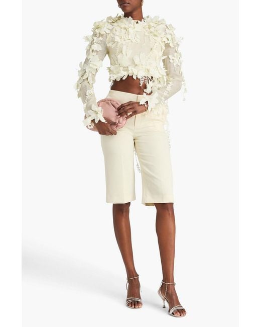 Zimmermann White Cropped Floral-Appliquéd Linen And Silk-Blend Top