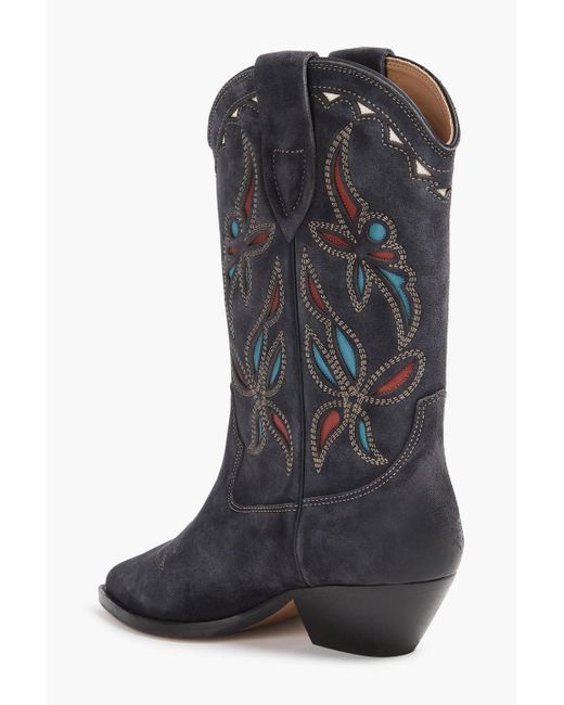 Isabel Marant Blue Duerto Laser-Cut Suede Cowboy Boots