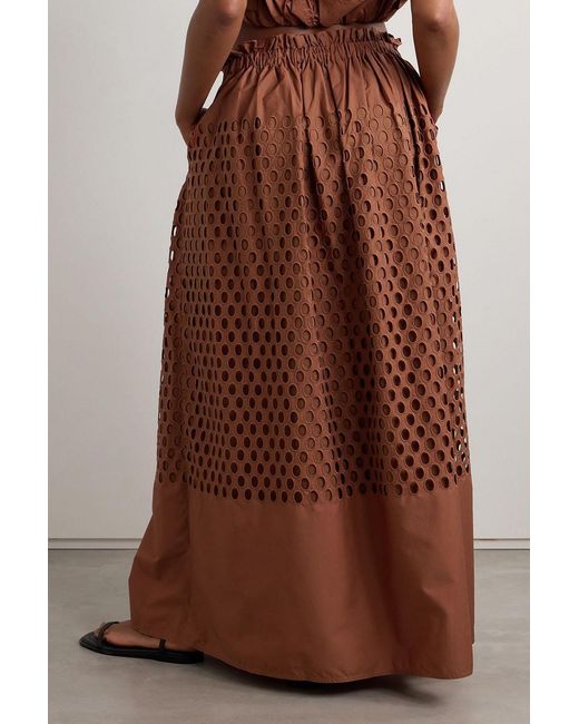 A.L.C. Brown Flora Broderie Anglaise Cotton Maxi Skirt