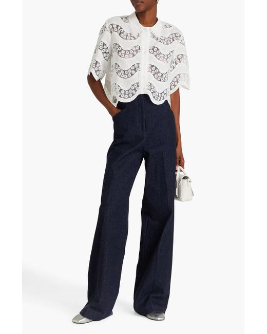 Sandro White Scalloped Crocheted Lace And Poplin Shirt