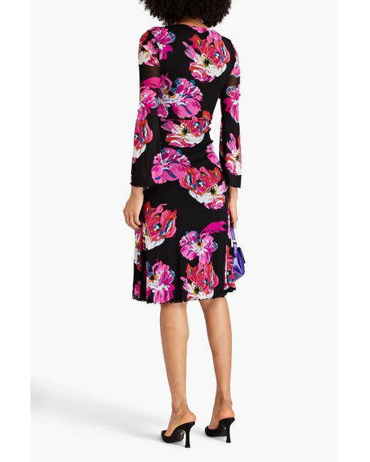 Diane von Furstenberg Pink Hildy Ruched Floral-print Stretch-mesh Dress