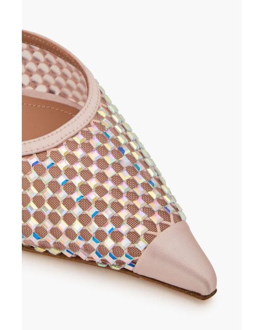 Malone Souliers Pink Vega 90 Embellished Satin And Mesh Mules