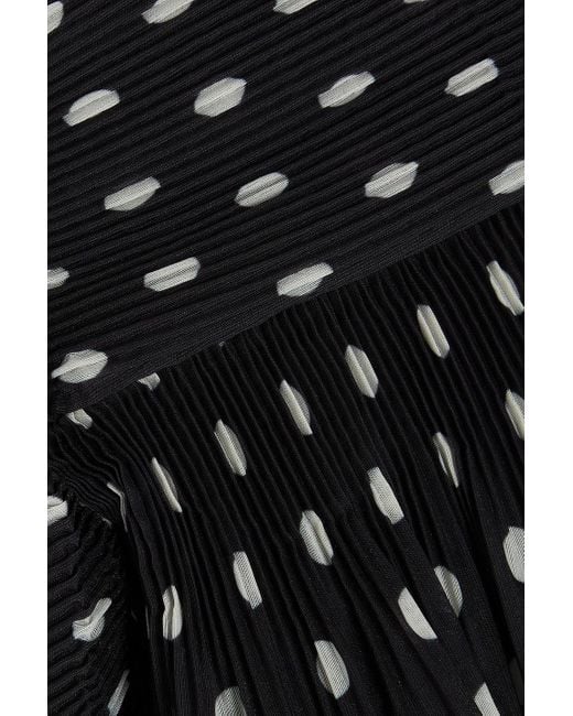 Zimmermann Black Cropped Cold-shoulder Pleated Polka-dot Organza Top