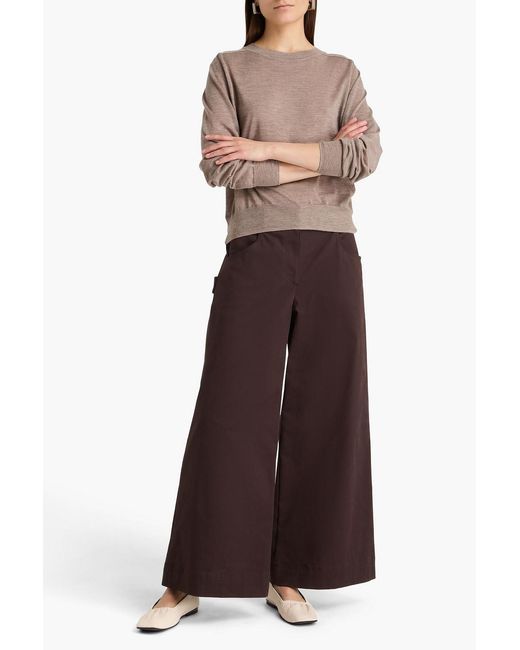 Theory Brown Cotton-blend Wide-leg Pants