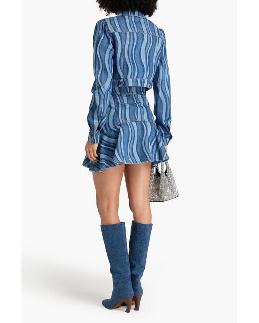 Area Blue Cropped Printed Denim Jacket