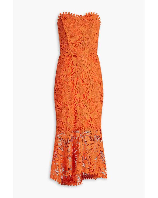 Maria Lucia Hohan Orange Strapless Cotton Guipure-lace Midi Dress