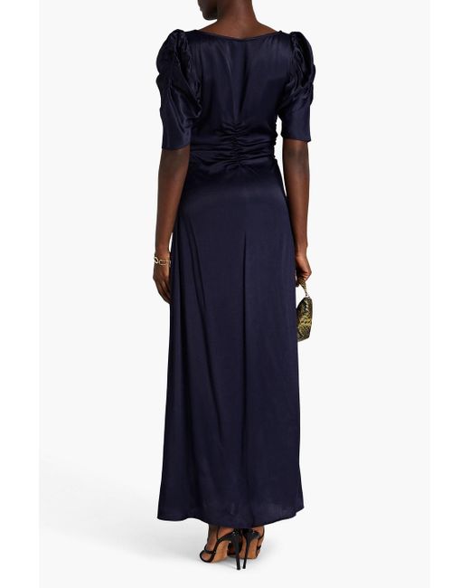 byTiMo Blue Ruched Satin-crepe Maxi Dress