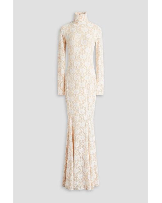 Norma Kamali Natural Open-back Chantilly Lace Gown