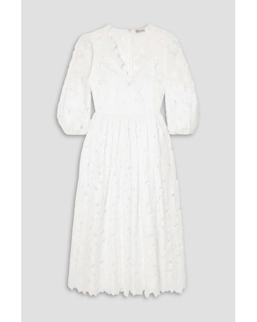 RED Valentino White Embroidered Cutout Cotton-blend Poplin Midi Dress
