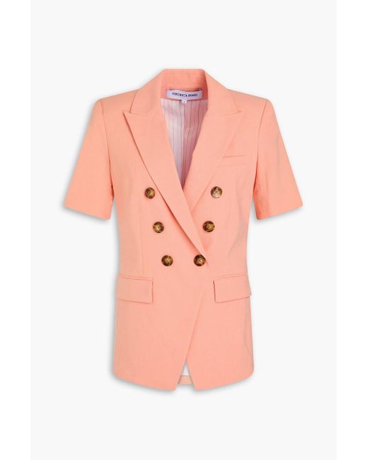 Veronica Beard Pink Atwood Double-Breasted Linen-Blend Blazer