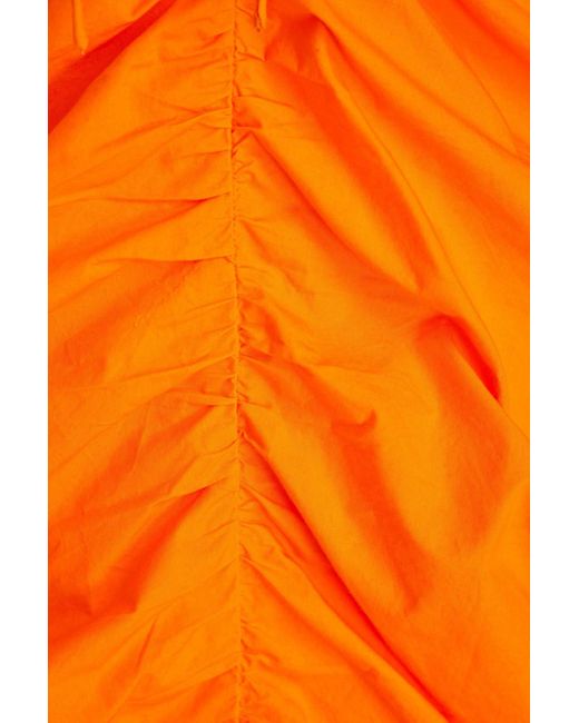Ganni Orange Ruched Cotton-poplin Mini Dress