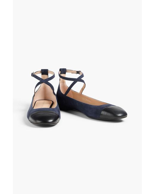 Stuart Weitzman Blue Eden Leather And Suede Ballet Flats