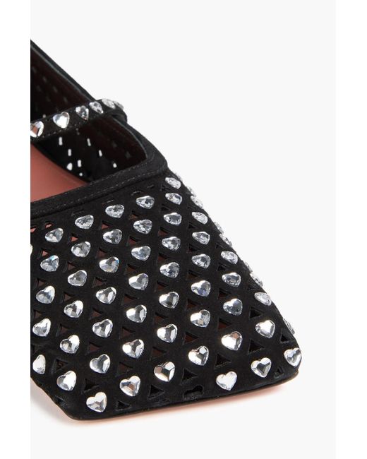 AMINA MUADDI Black Ane Crystal-embellished Suede Mary Jane Flats