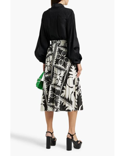 RED Valentino White Pleated Printed Twill Midi Skirt