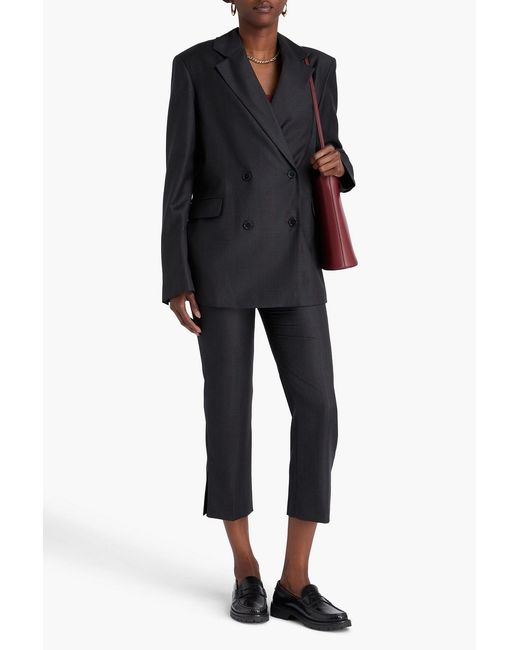 Loulou de Saison Black Mayol Double-Breasted Pinstriped Wool-Twill Blazer