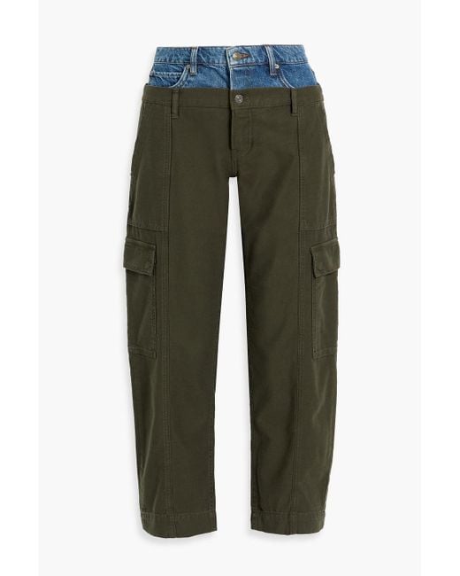 FRAME Green Le Mix Denim-Trimmed Cotton-Canvas Cargo Pants