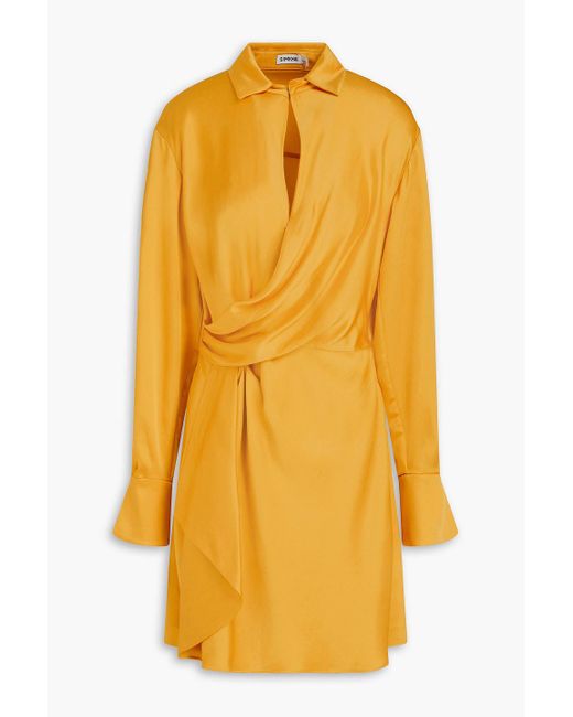 Jonathan Simkhai Yellow Talit Draped Satin-crepe Mini Shirt Dress