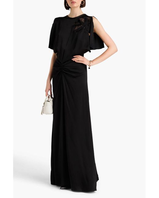 Victoria Beckham Black Ruched Satin-crepe Maxi Dress