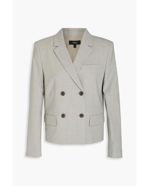 Theory Gray Double-Breasted Wool-Blend Blazer
