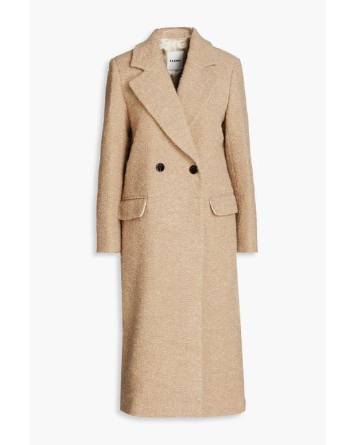 Sandro Natural Double-breasted Bouclé-tweed Coat