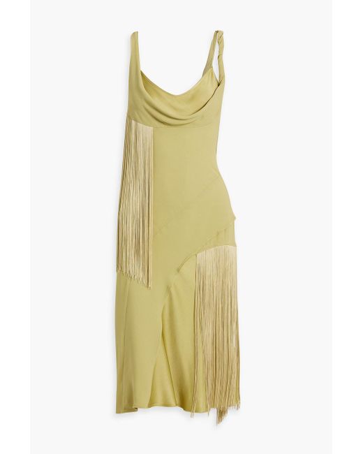 Victoria Beckham Yellow Fringed Draped Crepe Dress