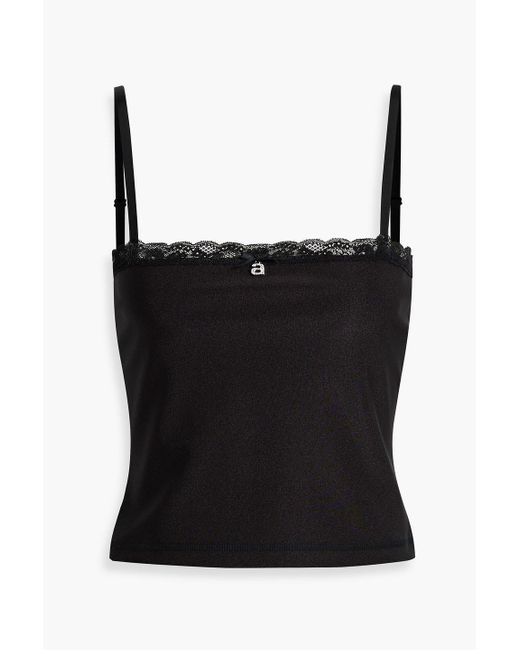 T By Alexander Wang Black Lace-trimmed Stretch-satin Camisole