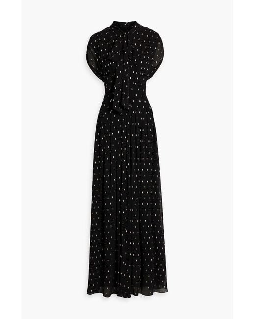 Mikael Aghal Black Pussy-bow Metallic Fil Coupé Georgette Maxi Dress