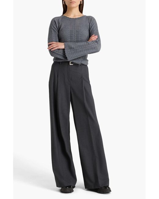 Theory Gray Wool-Blend Crepe Wide-Leg Pants