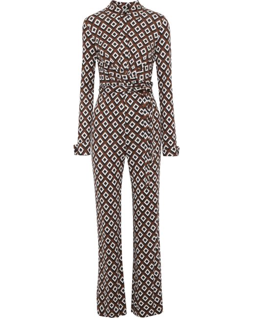 Diane von Furstenberg Michele Wrap-effect Printed Silk-jersey Jumpsuit Brown