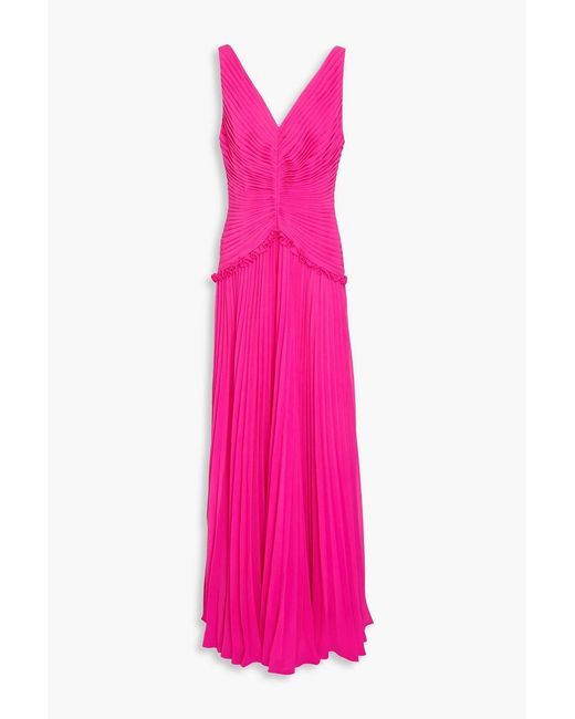 Zac Posen Pink Pleated Crepe Maxi Dress
