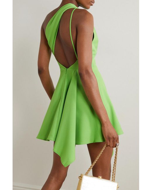 Cult Gaia Green Eliana Asymmetric One-shoulder Cutout Twill Mini Dress