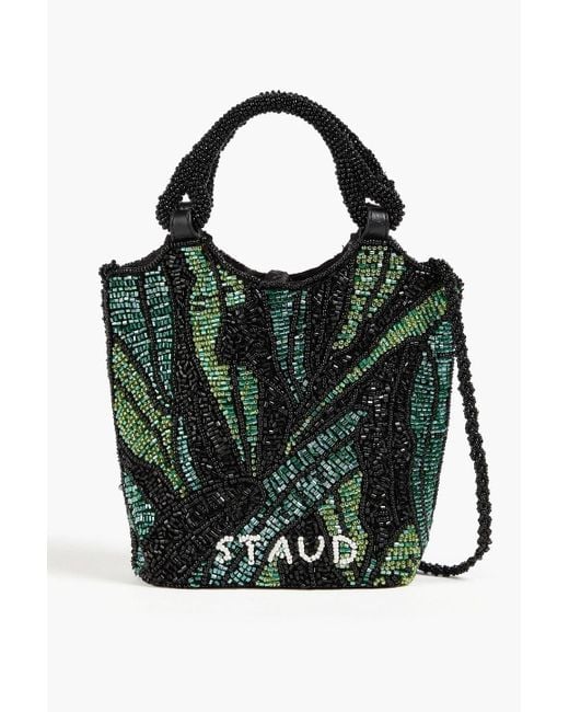 Staud Black Zoe Beaded Satin Tote