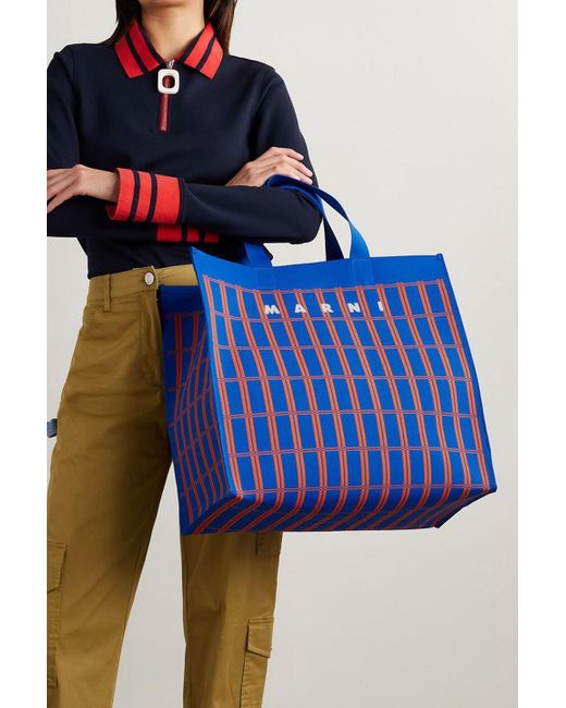 【MARNI】KNIT JACQUARD TOTE BAG Marni Jacquard Knit Tote Bag In Black | ModeSens