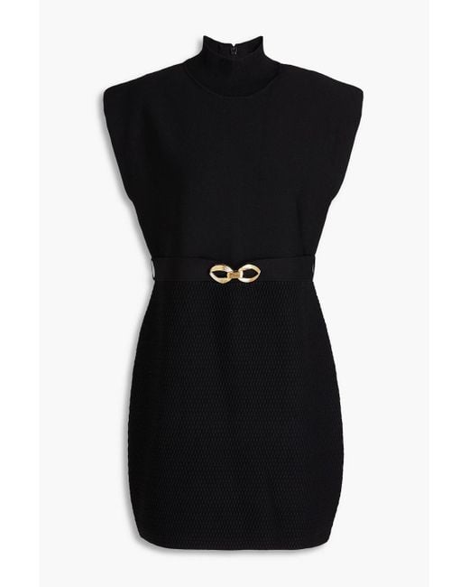 Rebecca Vallance Black Braque Embellished Jacquard-knit Mini Dress