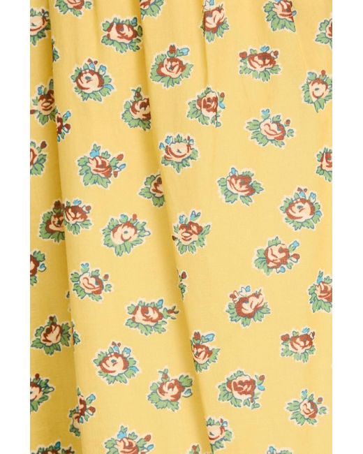Tory Burch Yellow Ruffled Floral-print Cotton-mousseline Mini Dress