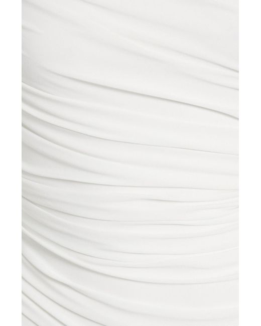 Norma Kamali White One-Shoulder Ruched Stretch-Jersey Midi Dress