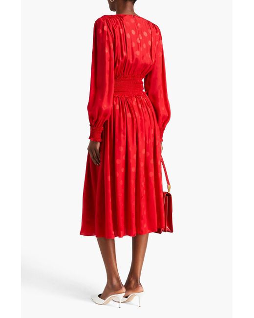 Dolce & Gabbana Red Shir Polka-dot Silk-jacquard Midi Dress