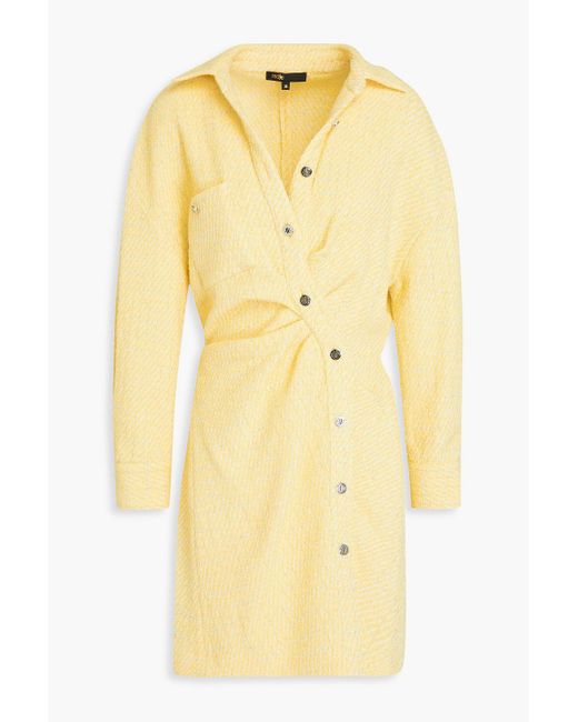 Maje Yellow Metallic Cotton-blend Bouclé-tweed Mini Shirt Dress