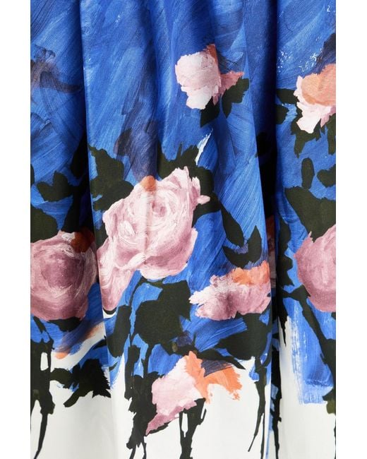 Erdem Blue Gathered Floral-print Cotton-blend Twill Midi Skirt