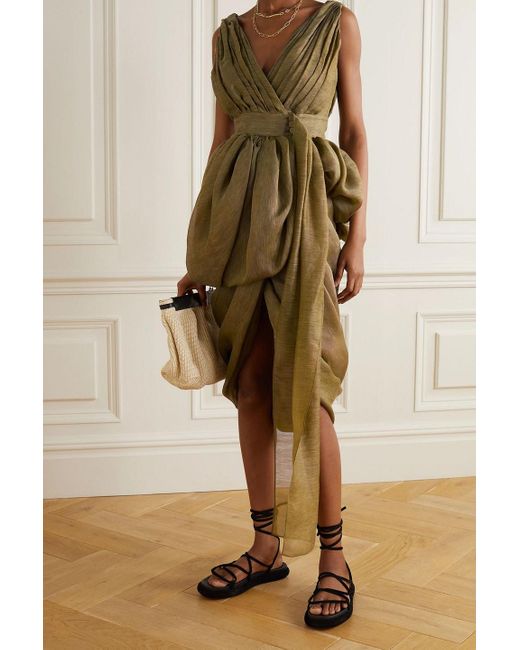 Altuzarra Green Wickelkleid "canna" aus gaze aus einer leinen-seidenmischung mit drapierung