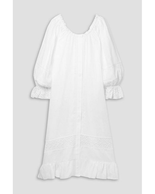 Sleeper White Paloma Crocheted Lace-trimmed Linen Midi Dress