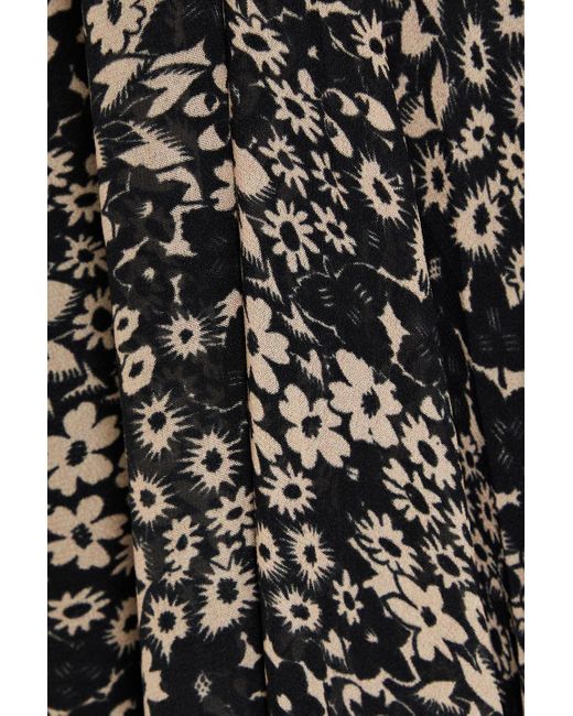 Isabel Marant Black Lizete Asymmetric Pintucked Floral-print Georgette Midi Dress