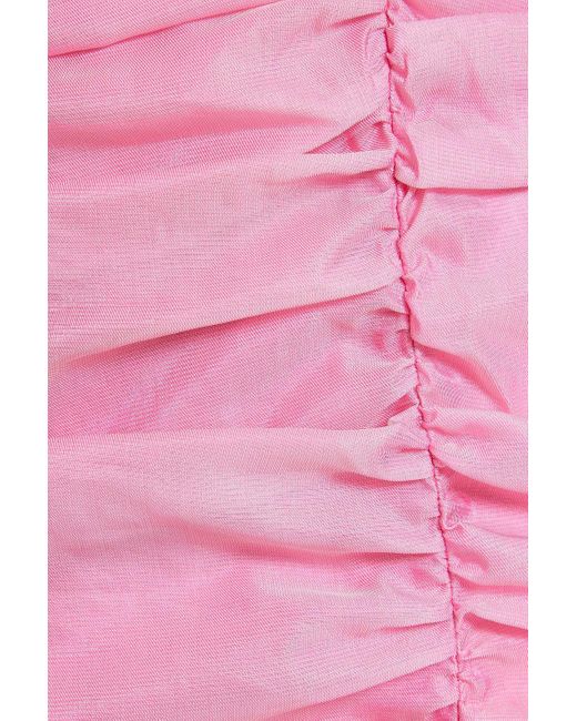 ROTATE BIRGER CHRISTENSEN Pink Tabbina minikleid aus organza mit rüschen und asymmetrischer schulterpartie