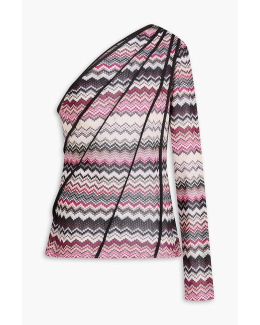 Missoni Purple One-Shoulder Metallic Crochet-Knit Top