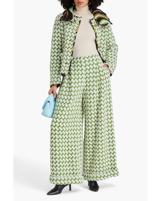 Emilio Pucci Green Wool-Blend Jacquard Wide-Leg Pants