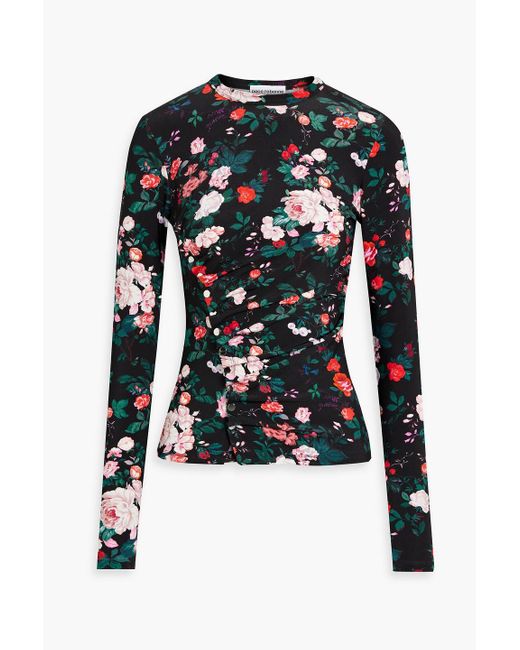 Rabanne Black Ruched Floral-print Stretch-jersey Top